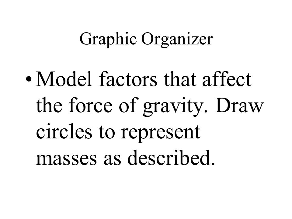 Graphic Organizer Model factors that affect the force of gravity.