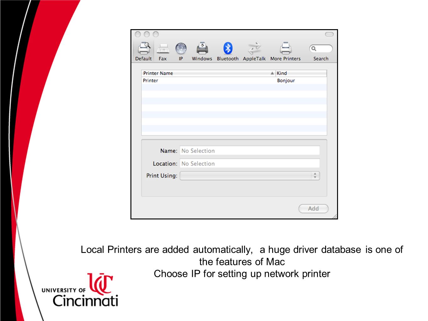 Local Printers are added automatically, a huge driver database is one of the features of Mac Choose IP for setting up network printer