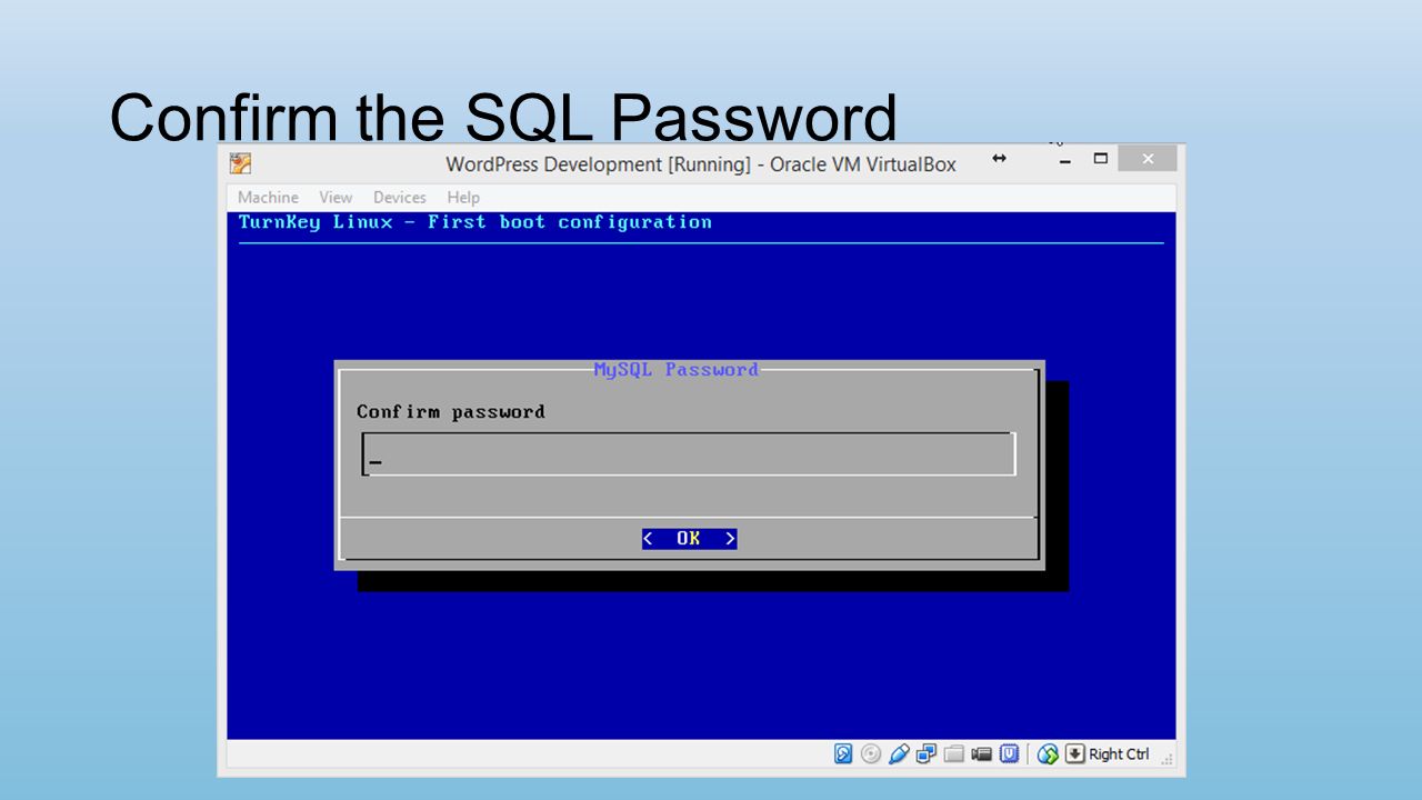 Confirm the SQL Password