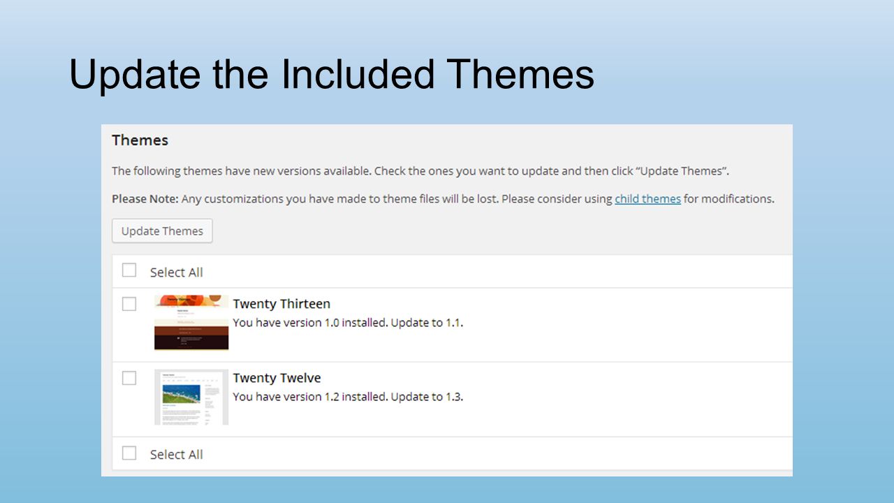 Update the Included Themes
