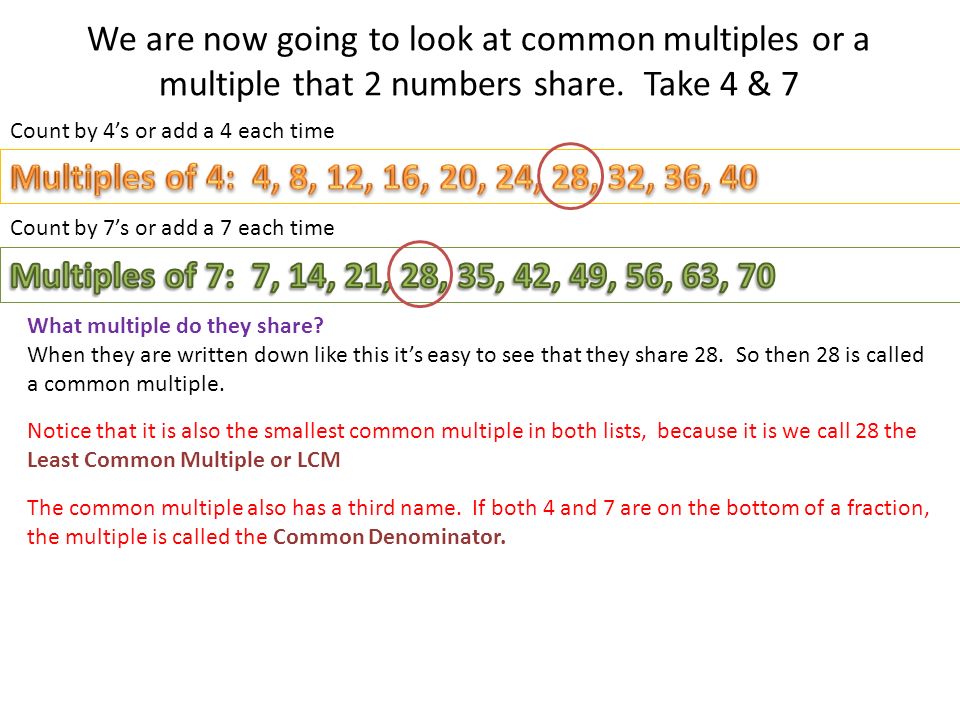 We are now going to look at common multiples or a multiple that 2 numbers share.