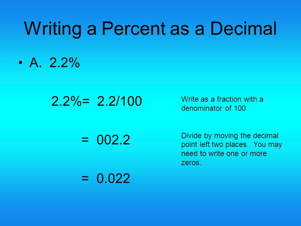 Writing a Percent as a Decimal A.