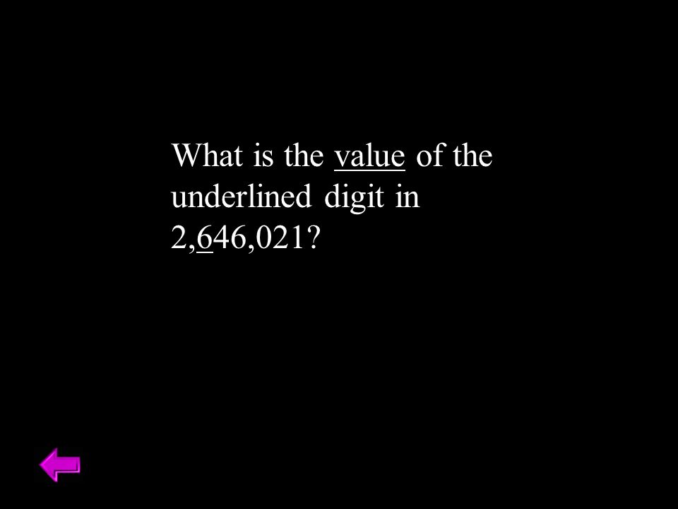 What is the value of the underlined digit in 2,646,021