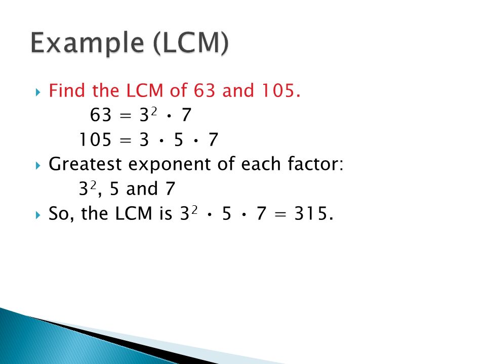  Find the LCM of 63 and 105.