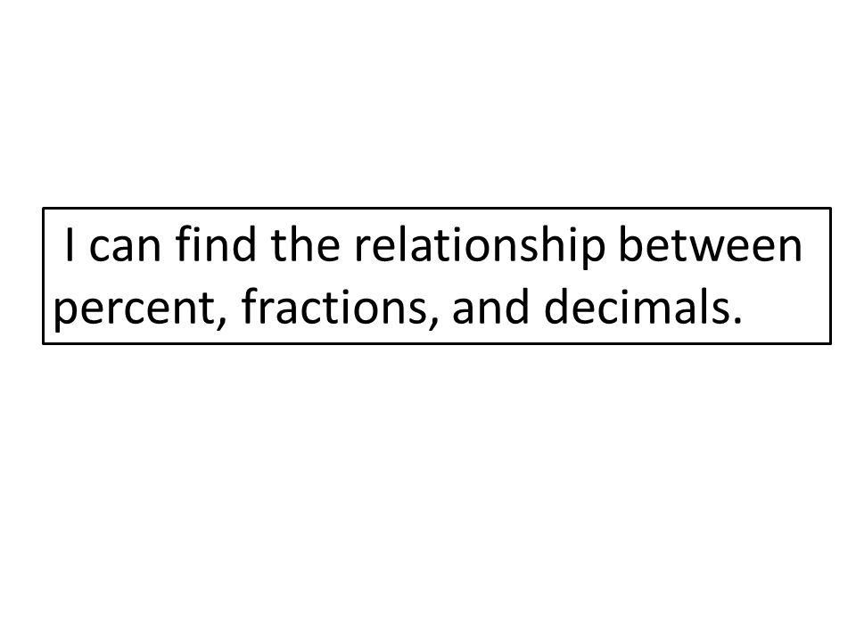 I can find the relationship between percent, fractions, and decimals.