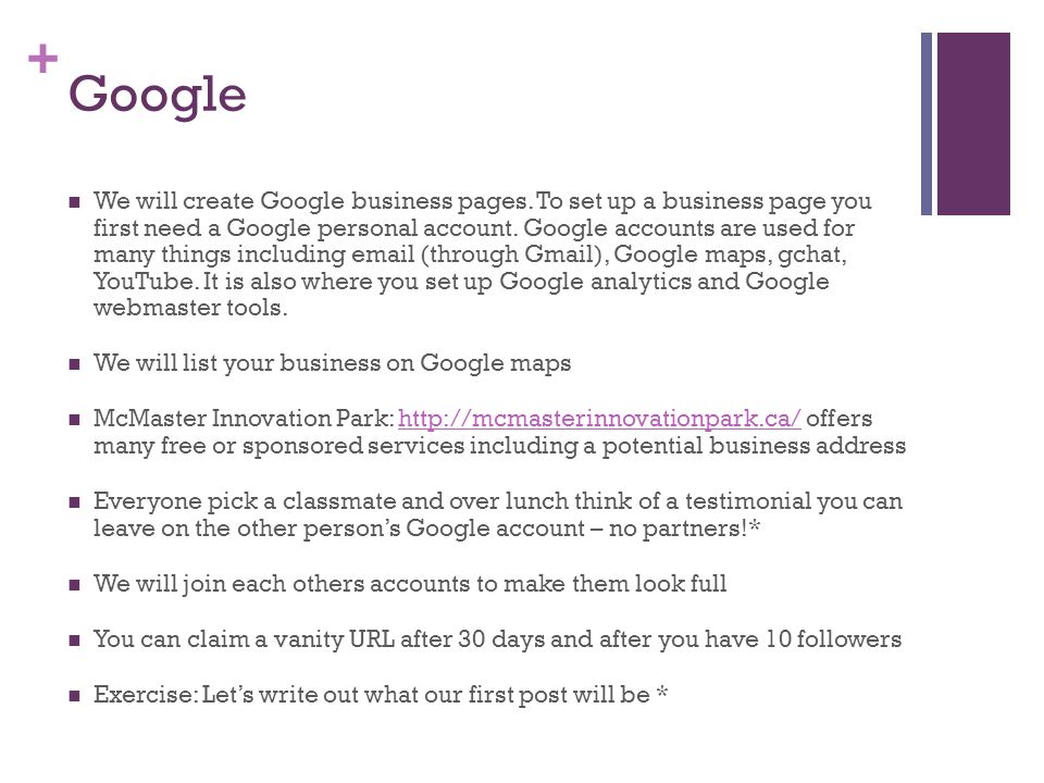 + Google We will create Google business pages.