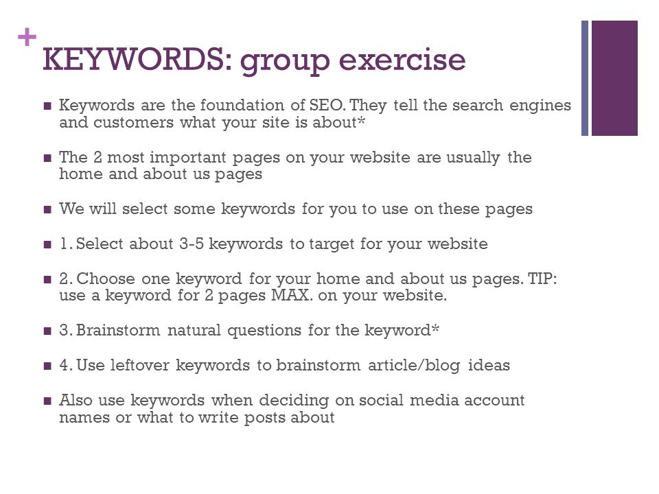 + KEYWORDS: group exercise Keywords are the foundation of SEO.