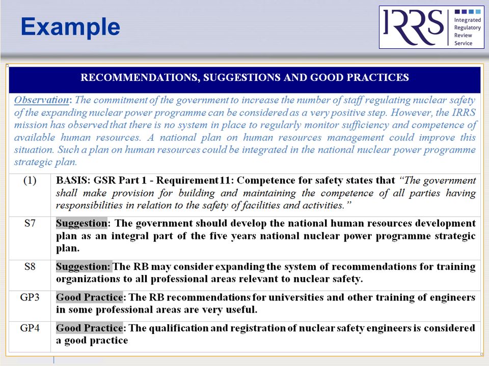 IAEA Example USNRC IRRS Training - Reviewing Governmental Responsibilities39