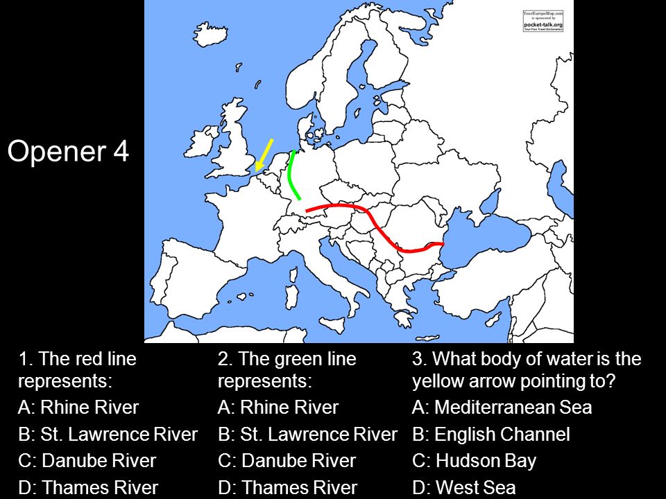 1. The red line represents: A: Rhine River B: St.