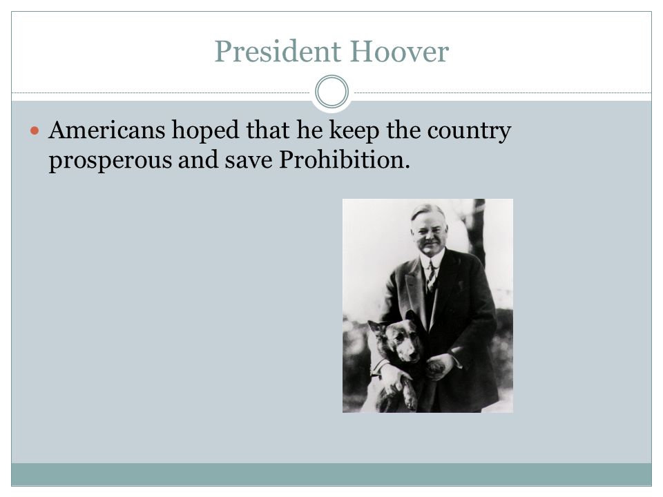 President Hoover Americans hoped that he keep the country prosperous and save Prohibition.