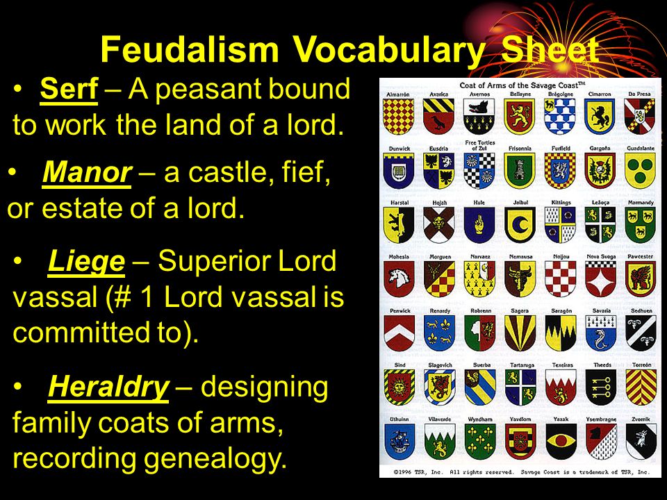Feudalism Vocabulary Sheet Vassal - A person under the protection of the feudal lord.