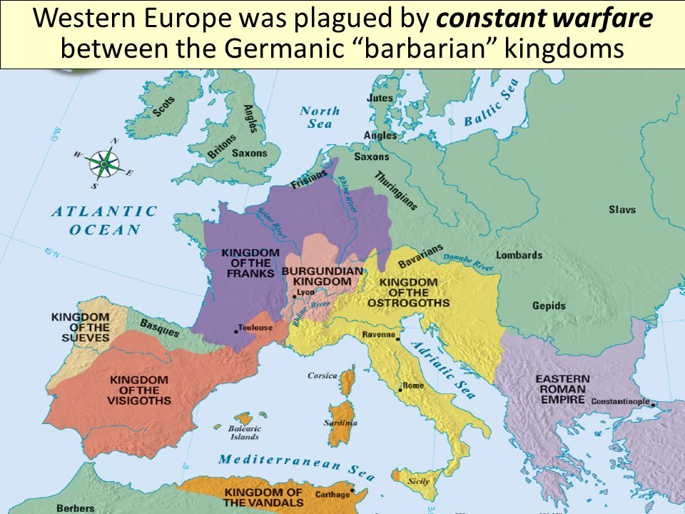 The Western half fell to the various Germanic tribes, who created their own kingdoms out of the former Roman territory Europe was plunged into an era called the Middle Ages (also known as the Dark Ages or Medieval era) from 500 to 1300