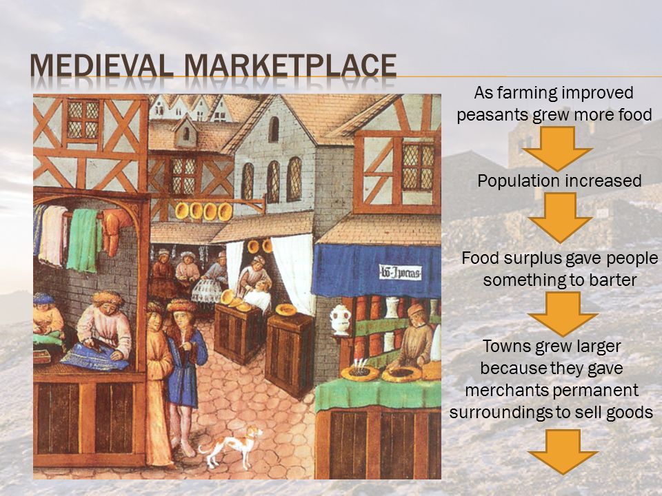 As farming improved peasants grew more food Population increased Food surplus gave people something to barter Towns grew larger because they gave merchants permanent surroundings to sell goods