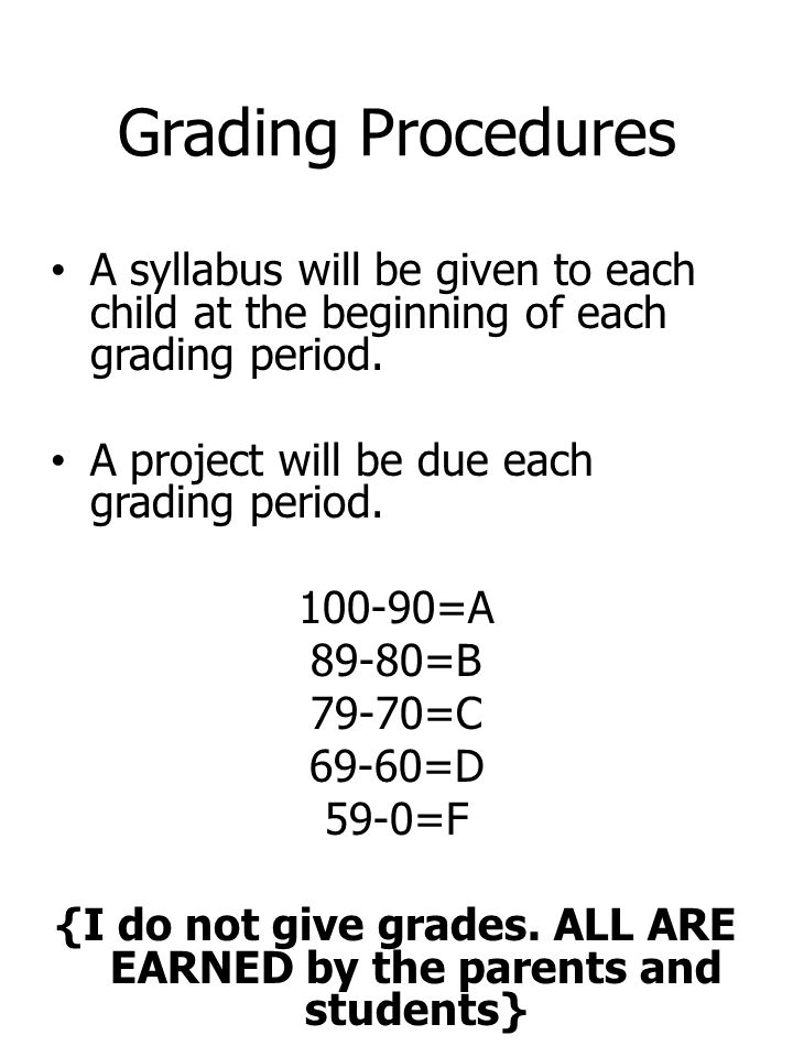 Grading Procedures A syllabus will be given to each child at the beginning of each grading period.