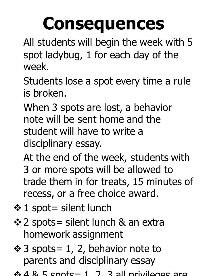 Consequences All students will begin the week with 5 spot ladybug, 1 for each day of the week.