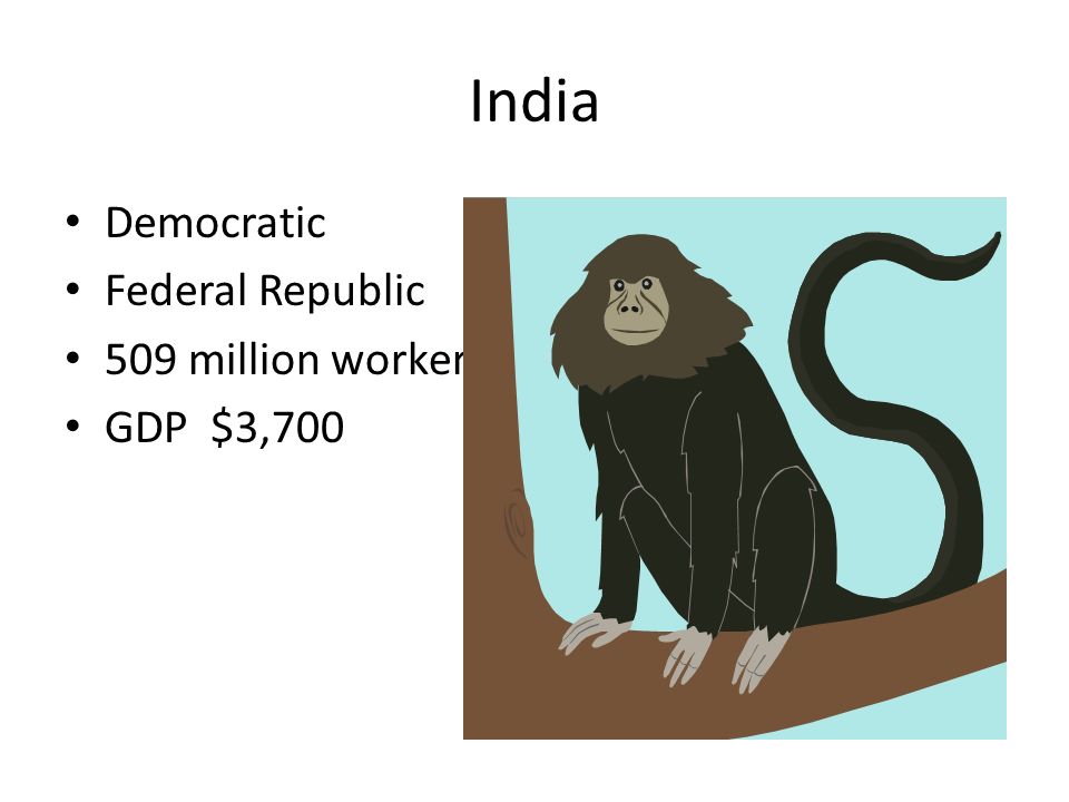 India Democratic Federal Republic 509 million workers GDP $3,700