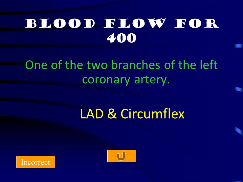 Blood Flow for 300 Incorrect The valves blood passes through after returning the heart from the lungs.