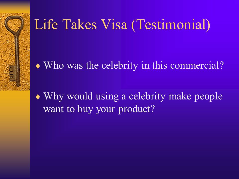 Life Takes Visa (Testimonial)  Who was the celebrity in this commercial.