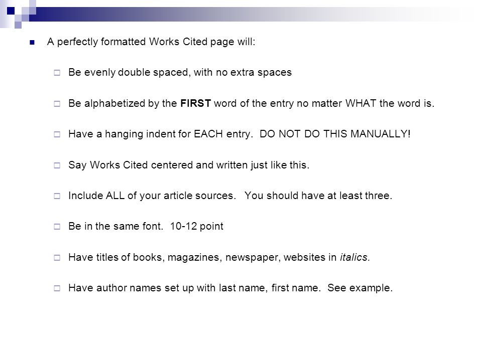 works cited page overview your works cited page is where you will alphabetizing works cited