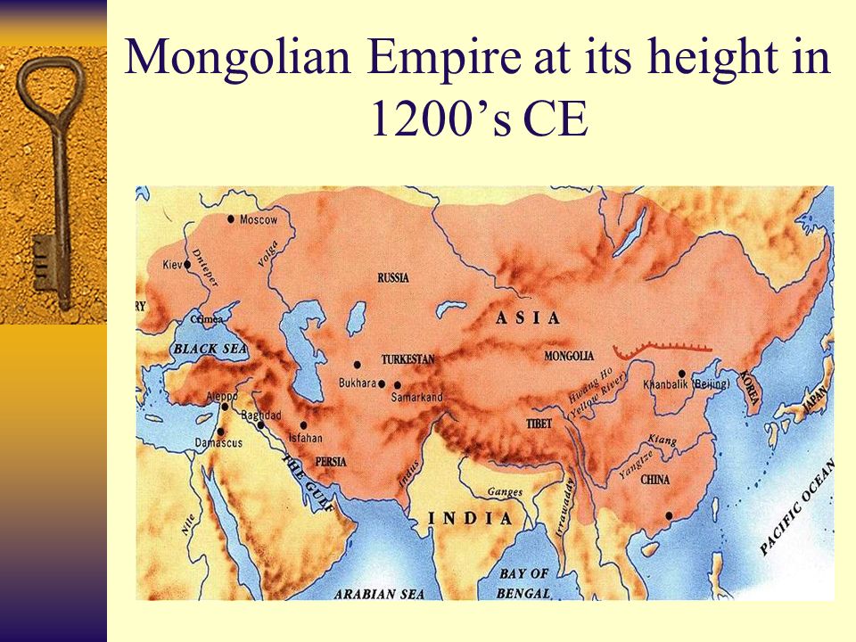 Mongolian Empire at its height in 1200’s CE
