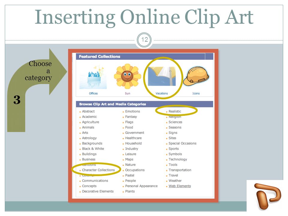 Inserting Online Clip Art Choose a category 3 12