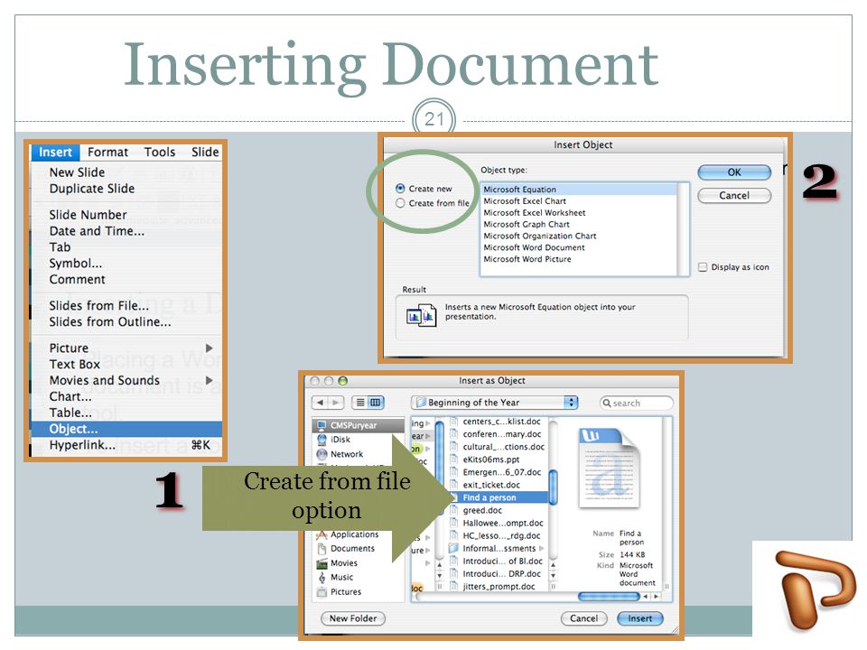 Inserting Document 1 1 Create from file option