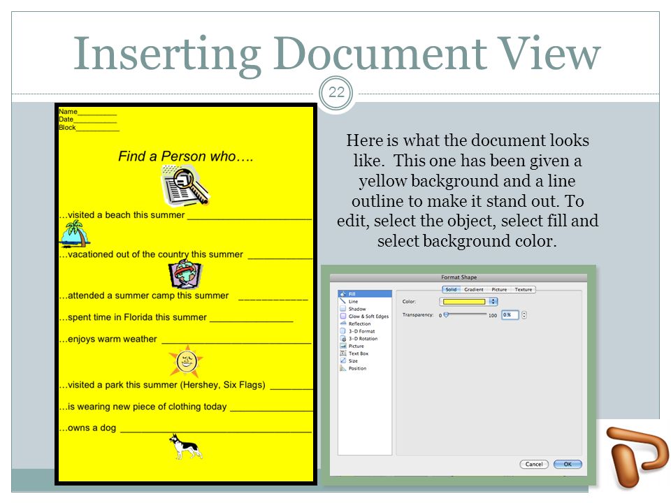 Inserting Document View Here is what the document looks like.