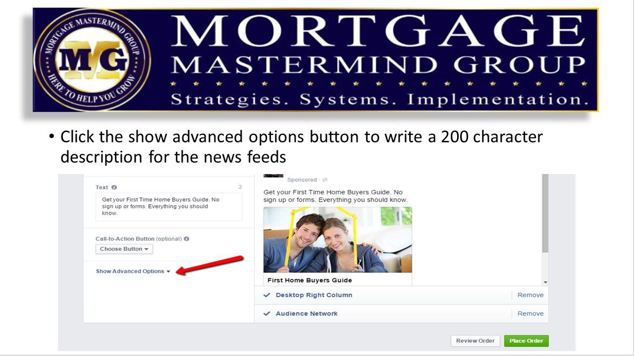 Click the show advanced options button to write a 200 character description for the news feeds