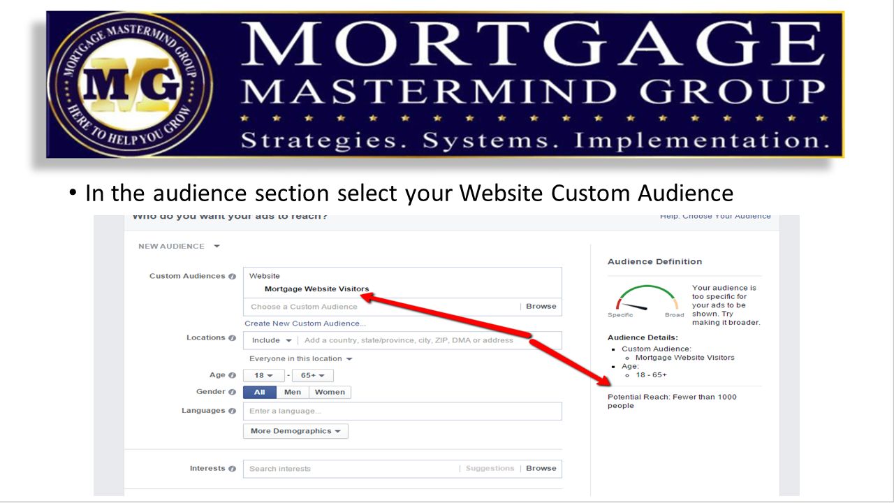 In the audience section select your Website Custom Audience