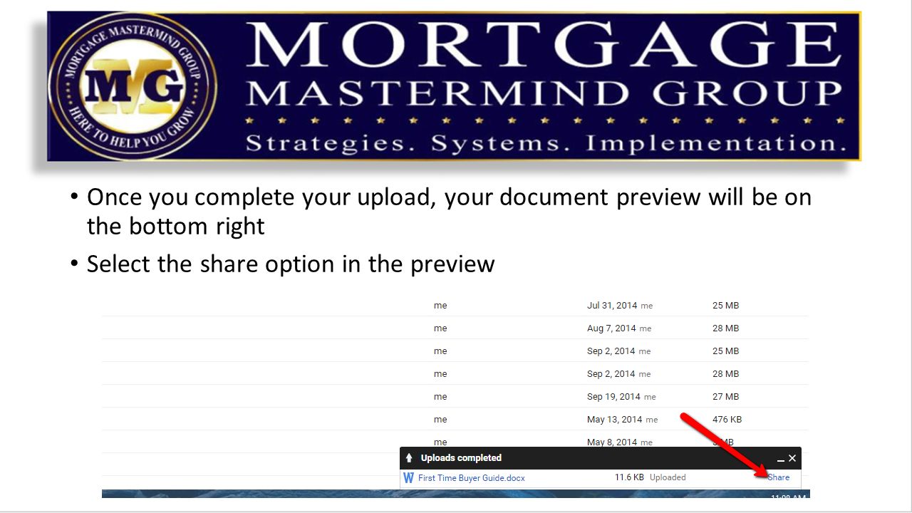 Once you complete your upload, your document preview will be on the bottom right Select the share option in the preview