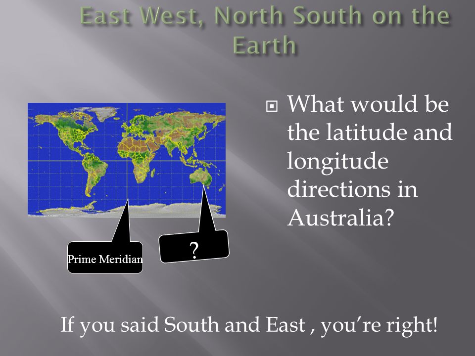  What would be the latitude and longitude directions in Australia.