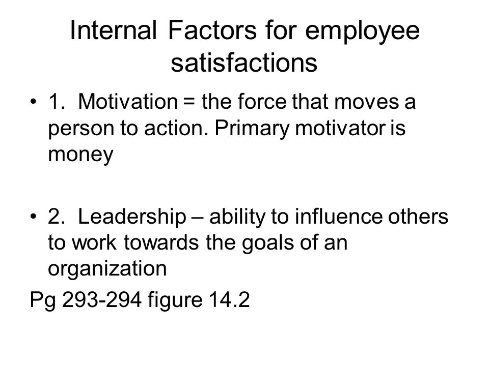 Internal Factors for employee satisfactions 1.