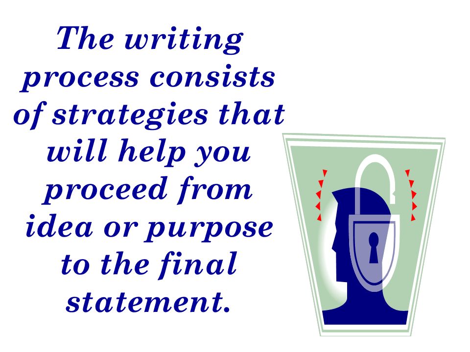 The writing process consists of strategies that will help you proceed from idea or purpose to the final statement.