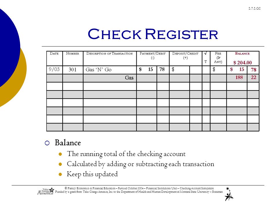 transaction register for checking account