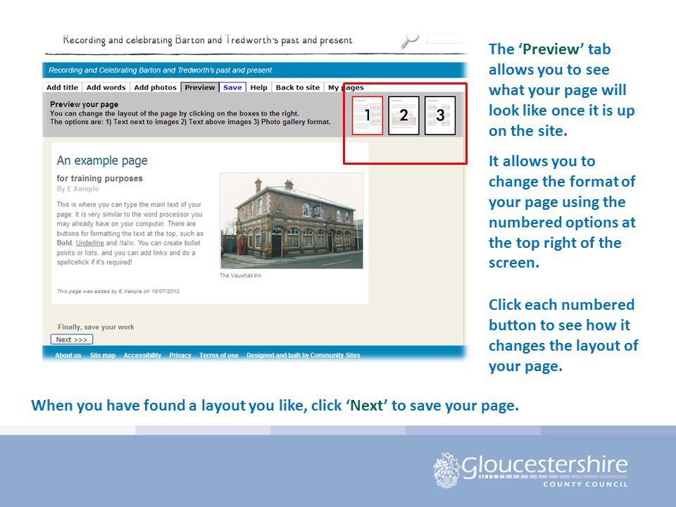 The ‘Preview’ tab allows you to see what your page will look like once it is up on the site.