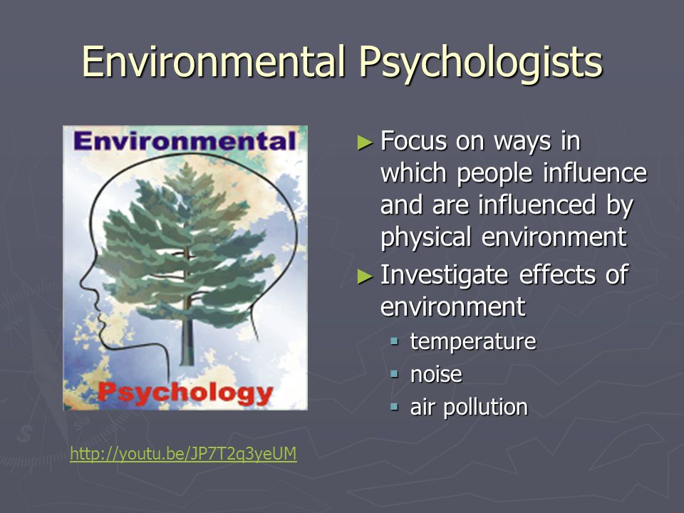 Environmental Psychologists ► Focus on ways in which people influence and are influenced by physical environment ► Investigate effects of environment  temperature  noise  air pollution