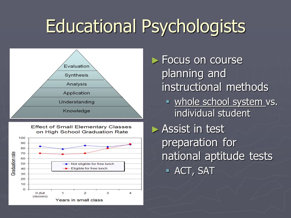 Educational Psychologists ► Focus on course planning and instructional methods  whole school system vs.