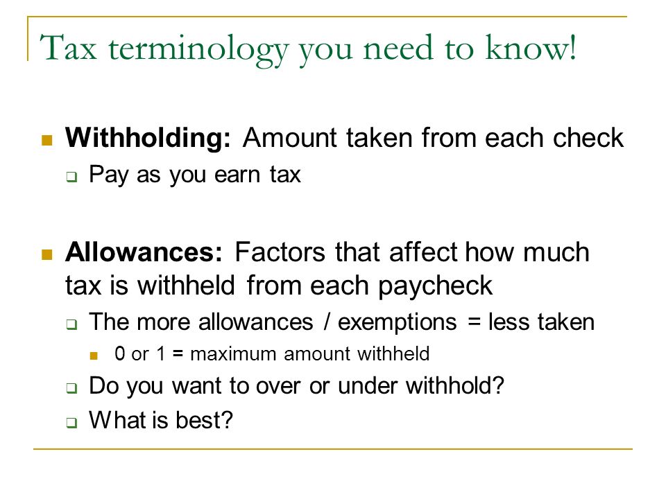 tax unit objectivetax unit objective learn how the government taxes how do allowances affect tax withholding