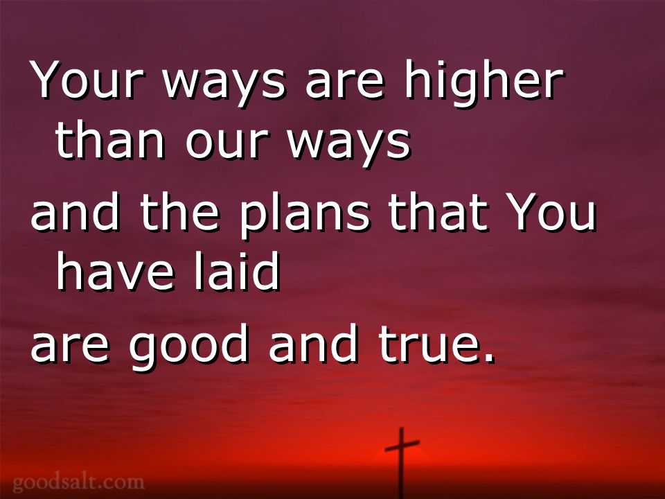 Your ways are higher than our ways and the plans that You have laid are good and true.