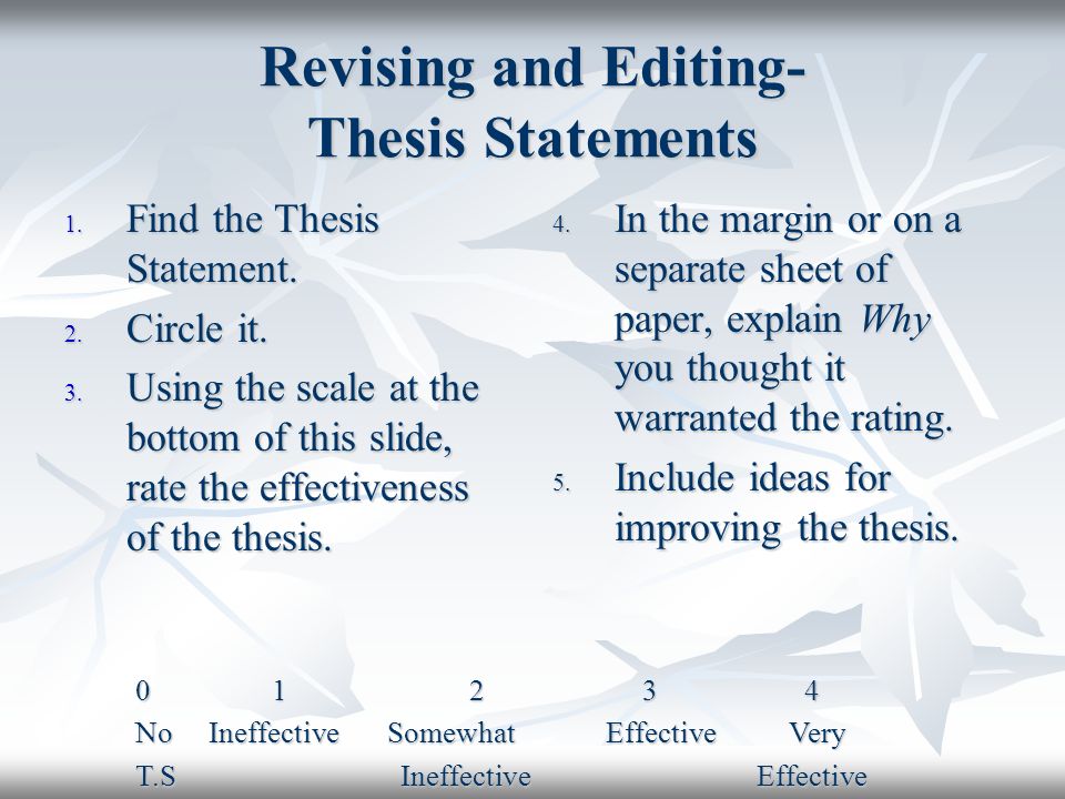 Revising and Editing- Thesis Statements 1. Find the Thesis Statement.