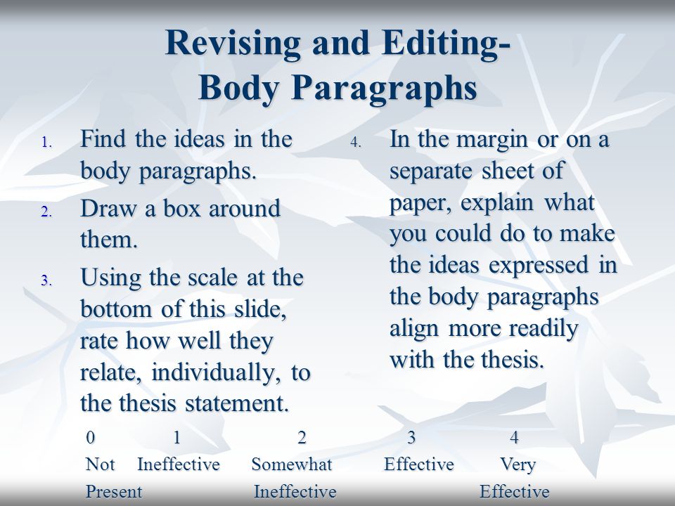 Revising and Editing- Body Paragraphs 1. Find the ideas in the body paragraphs.