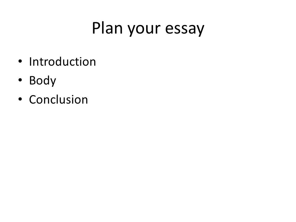 Plan your essay Introduction Body Conclusion