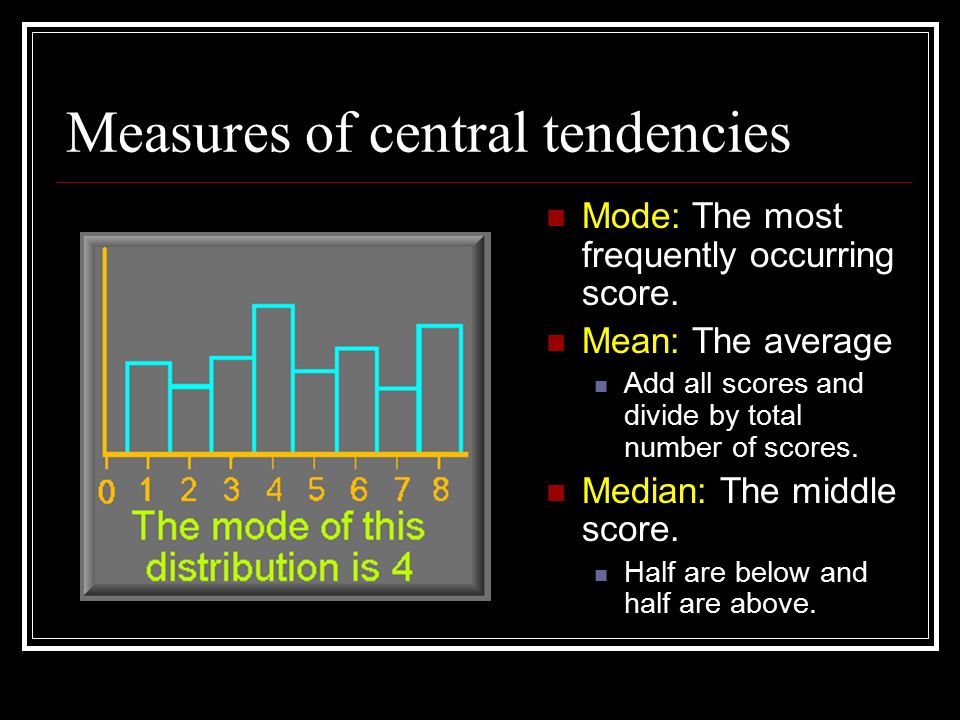 Measures of central tendencies Mode: The most frequently occurring score.