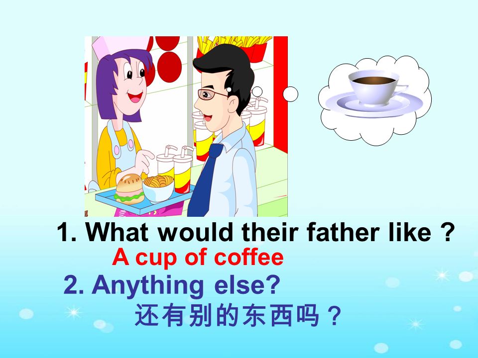 1. What would Su Hai like 2. Anything else 还有别的东西吗？ Some noodles