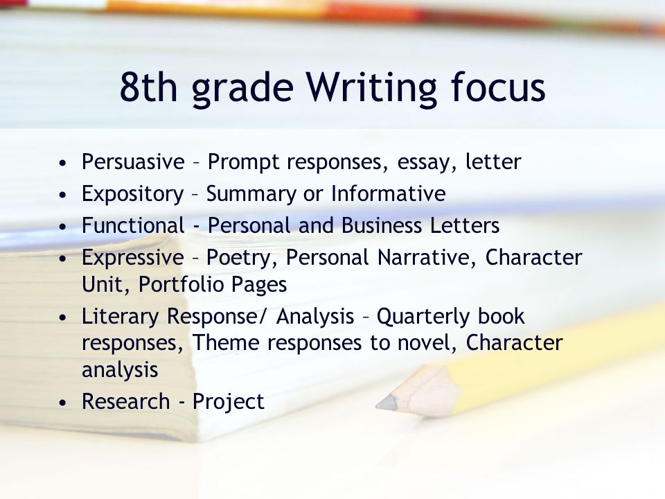 8th grade writing The office of assessments is diligently working on new assessment materials and a webpage legacy 2014-2016 grade 3 through 8 grades 5 and 8 writing. 8th grade writing The office of assessments is diligently working on new assessment materials and a webpage legacy 2014-2016 grade 3 through 8 grades 5 and 8 writing.