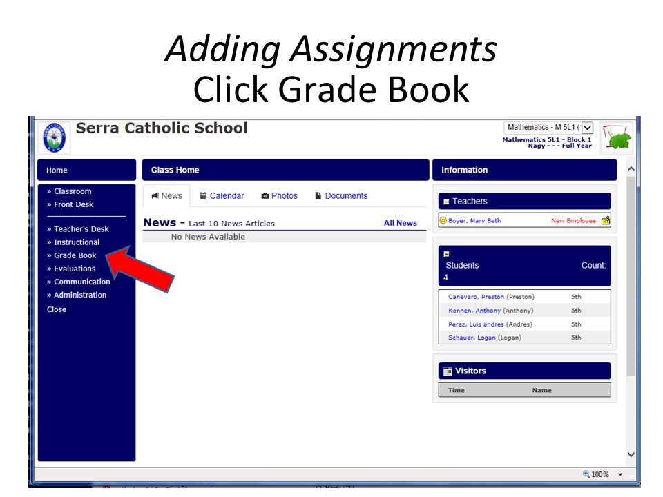 Adding Assignments Click Grade Book