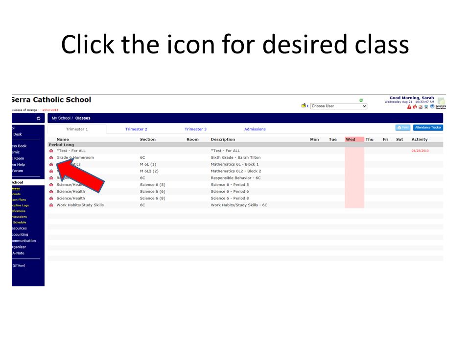 Click the icon for desired class