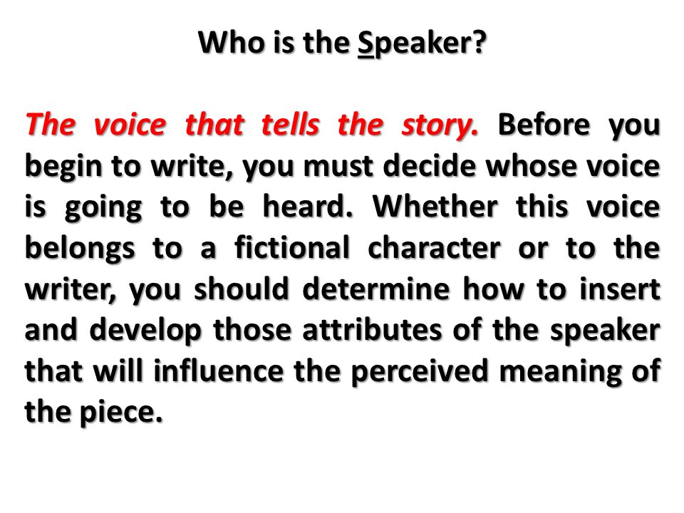 Who is the Speaker. The voice that tells the story.