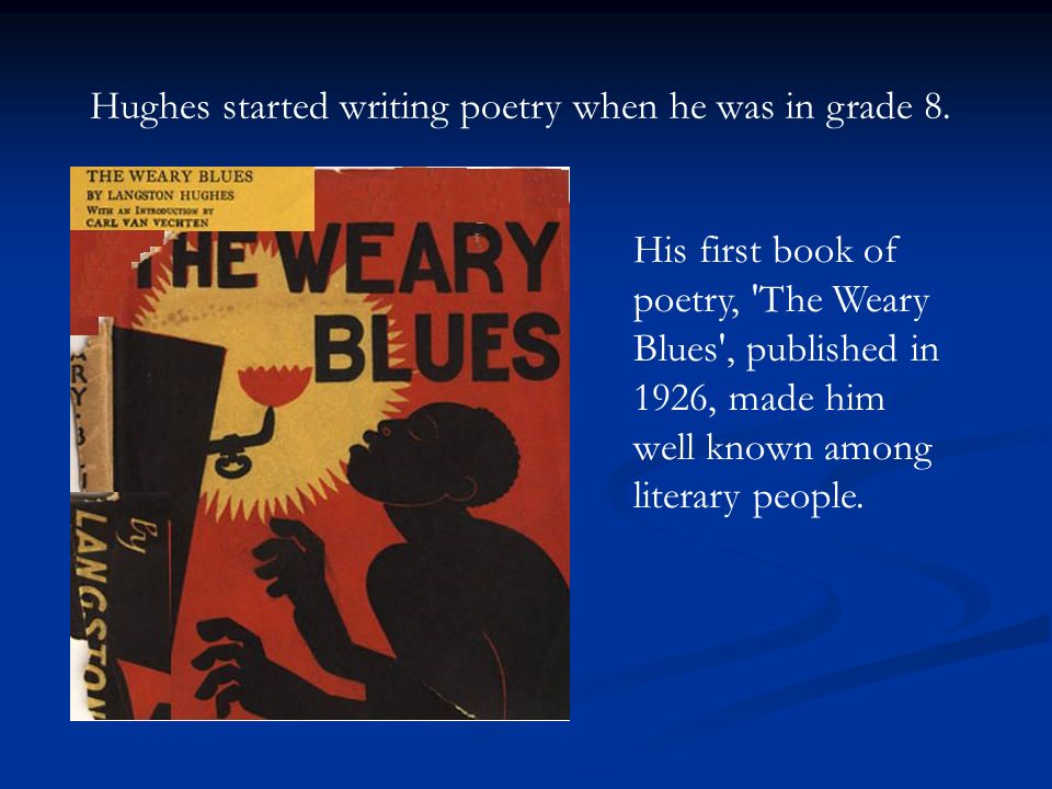 His first book of poetry, The Weary Blues , published in 1926, made him well known among literary people.