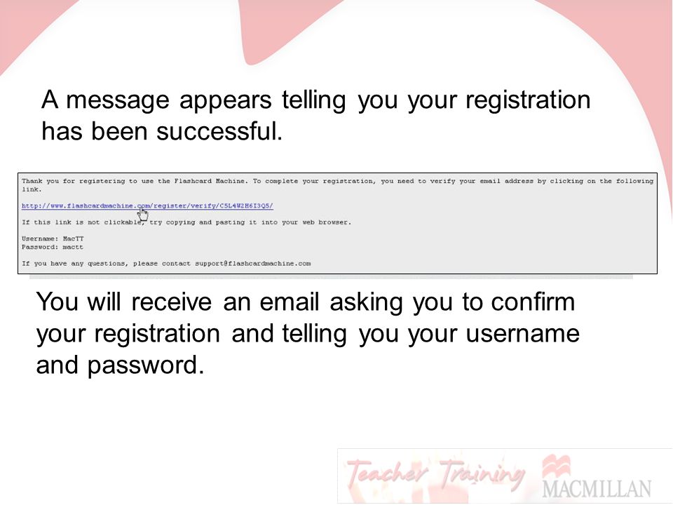 A message appears telling you your registration has been successful.